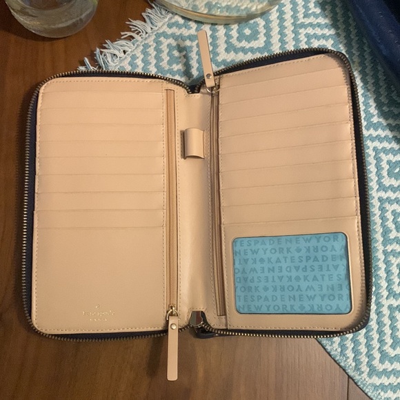 Kate Spade Bow Handbag + Large Ziparound Wallet Clutch Set Navy Ostrich - Picture 8 of 9